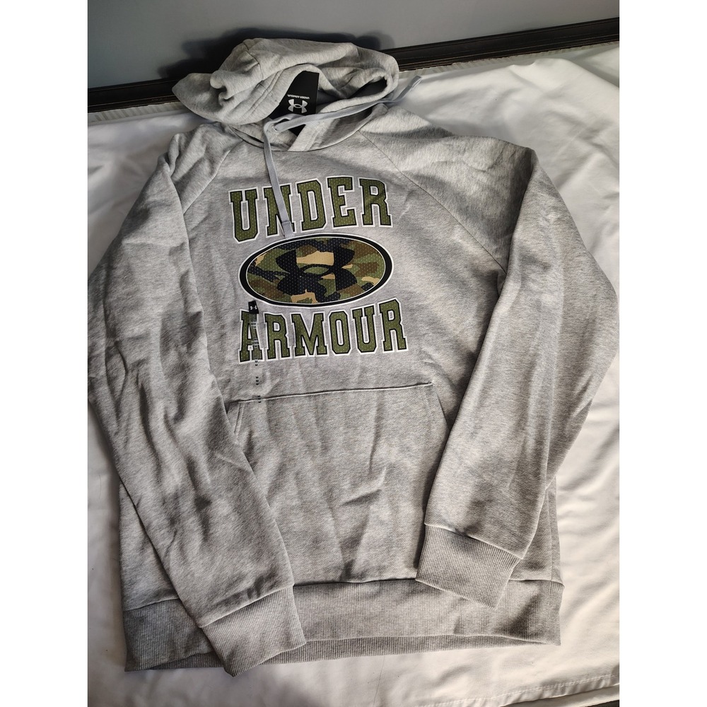 Under Armour Rival Fleece Camo Graphic Hoodie Gray 1366308-011 Mens Medium